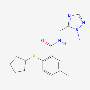 2-cyclopentylsulfanyl-5-methyl-N-[(2-methyl-1,2,4-triazol-3-yl)methyl]benzamide