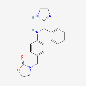 molecular formula C20H20N4O2 B7669779 3-[[4-[[1H-imidazol-2-yl(phenyl)methyl]amino]phenyl]methyl]-1,3-oxazolidin-2-one 