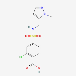 molecular formula C12H12ClN3O4S B7669885 2-Chloro-4-[(2-methylpyrazol-3-yl)methylsulfamoyl]benzoic acid 