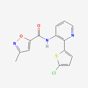 molecular formula C14H10ClN3O2S B7669925 N-[2-(5-chlorothiophen-2-yl)pyridin-3-yl]-3-methyl-1,2-oxazole-5-carboxamide 