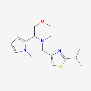 molecular formula C16H23N3OS B7670098 3-(1-Methylpyrrol-2-yl)-4-[(2-propan-2-yl-1,3-thiazol-4-yl)methyl]morpholine 