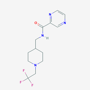 molecular formula C13H17F3N4O B7670109 N-[[1-(2,2,2-trifluoroethyl)piperidin-4-yl]methyl]pyrazine-2-carboxamide 