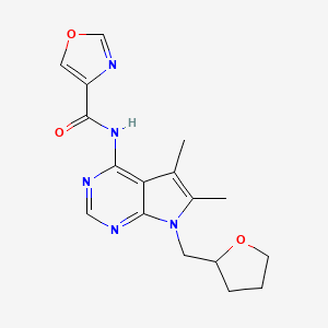 molecular formula C17H19N5O3 B7670220 N-[5,6-dimethyl-7-(oxolan-2-ylmethyl)pyrrolo[2,3-d]pyrimidin-4-yl]-1,3-oxazole-4-carboxamide 