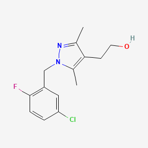 molecular formula C14H16ClFN2O B7670426 2-[1-[(5-Chloro-2-fluorophenyl)methyl]-3,5-dimethylpyrazol-4-yl]ethanol 