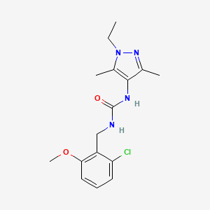 molecular formula C16H21ClN4O2 B7671208 1-[(2-Chloro-6-methoxyphenyl)methyl]-3-(1-ethyl-3,5-dimethylpyrazol-4-yl)urea 