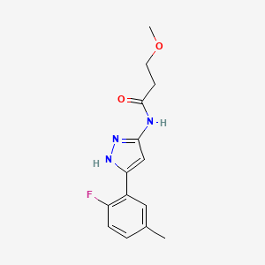 molecular formula C14H16FN3O2 B7671355 N-[5-(2-fluoro-5-methylphenyl)-1H-pyrazol-3-yl]-3-methoxypropanamide 