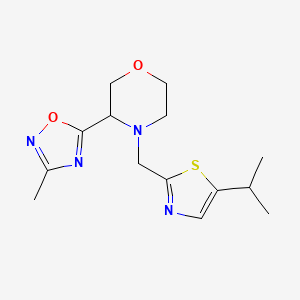 molecular formula C14H20N4O2S B7671585 3-(3-Methyl-1,2,4-oxadiazol-5-yl)-4-[(5-propan-2-yl-1,3-thiazol-2-yl)methyl]morpholine 