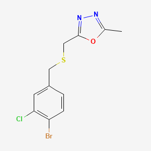 molecular formula C11H10BrClN2OS B7671595 2-[(4-Bromo-3-chlorophenyl)methylsulfanylmethyl]-5-methyl-1,3,4-oxadiazole 