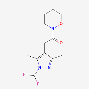 molecular formula C12H17F2N3O2 B7671612 2-[1-(Difluoromethyl)-3,5-dimethylpyrazol-4-yl]-1-(oxazinan-2-yl)ethanone 