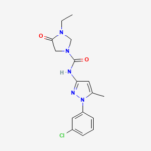 molecular formula C16H18ClN5O2 B7671628 N-[1-(3-chlorophenyl)-5-methylpyrazol-3-yl]-3-ethyl-4-oxoimidazolidine-1-carboxamide 