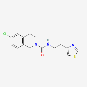 molecular formula C15H16ClN3OS B7671665 6-chloro-N-[2-(1,3-thiazol-4-yl)ethyl]-3,4-dihydro-1H-isoquinoline-2-carboxamide 