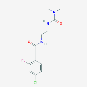 molecular formula C15H21ClFN3O2 B7671816 2-(4-chloro-2-fluorophenyl)-N-[2-(dimethylcarbamoylamino)ethyl]-2-methylpropanamide 