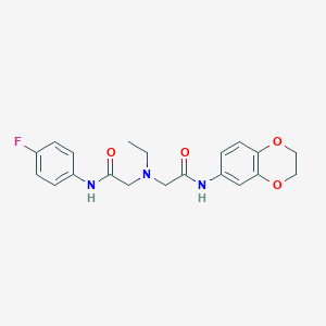 molecular formula C20H22FN3O4 B7671943 2-[[2-(2,3-dihydro-1,4-benzodioxin-6-ylamino)-2-oxoethyl]-ethylamino]-N-(4-fluorophenyl)acetamide 