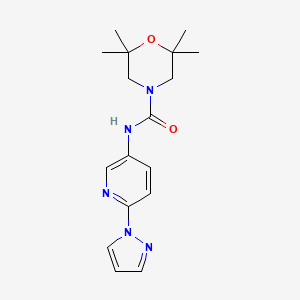 molecular formula C17H23N5O2 B7672060 2,2,6,6-tetramethyl-N-(6-pyrazol-1-ylpyridin-3-yl)morpholine-4-carboxamide 