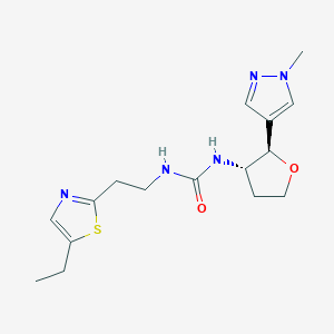 molecular formula C16H23N5O2S B7672197 1-[2-(5-ethyl-1,3-thiazol-2-yl)ethyl]-3-[(2R,3S)-2-(1-methylpyrazol-4-yl)oxolan-3-yl]urea 