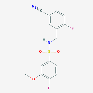 molecular formula C15H12F2N2O3S B7672391 N-[(5-cyano-2-fluorophenyl)methyl]-4-fluoro-3-methoxybenzenesulfonamide 