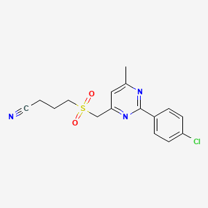 molecular formula C16H16ClN3O2S B7672711 4-[[2-(4-Chlorophenyl)-6-methylpyrimidin-4-yl]methylsulfonyl]butanenitrile 