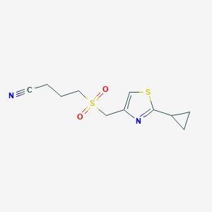 molecular formula C11H14N2O2S2 B7672719 4-[(2-Cyclopropyl-1,3-thiazol-4-yl)methylsulfonyl]butanenitrile 