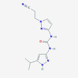 molecular formula C13H17N7O B7672811 1-[1-(2-cyanoethyl)pyrazol-3-yl]-3-(5-propan-2-yl-1H-pyrazol-3-yl)urea 