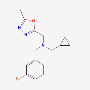 molecular formula C15H18BrN3O B7672876 N-[(3-bromophenyl)methyl]-1-cyclopropyl-N-[(5-methyl-1,3,4-oxadiazol-2-yl)methyl]methanamine 