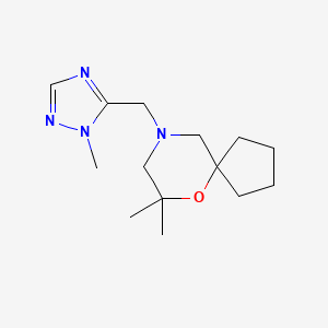 molecular formula C14H24N4O B7673027 7,7-Dimethyl-9-[(2-methyl-1,2,4-triazol-3-yl)methyl]-6-oxa-9-azaspiro[4.5]decane 