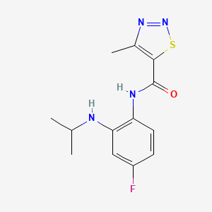 molecular formula C13H15FN4OS B7673081 N-[4-fluoro-2-(propan-2-ylamino)phenyl]-4-methylthiadiazole-5-carboxamide 