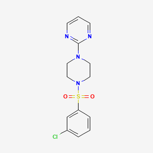 molecular formula C14H15ClN4O2S B7673117 2-[4-(3-Chlorophenyl)sulfonylpiperazin-1-yl]pyrimidine 