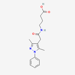 molecular formula C17H21N3O3 B7673583 4-[[2-(3,5-Dimethyl-1-phenylpyrazol-4-yl)acetyl]amino]butanoic acid 