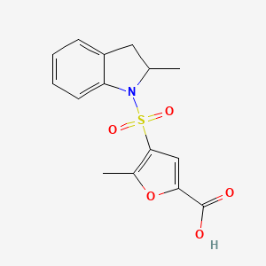 molecular formula C15H15NO5S B7673596 5-Methyl-4-[(2-methyl-2,3-dihydroindol-1-yl)sulfonyl]furan-2-carboxylic acid 