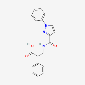 molecular formula C19H17N3O3 B7673608 2-Phenyl-3-[(1-phenylpyrazole-3-carbonyl)amino]propanoic acid 