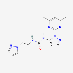 molecular formula C15H18N8O B7673873 1-[2-(4,6-Dimethylpyrimidin-2-yl)pyrazol-3-yl]-3-(2-pyrazol-1-ylethyl)urea 