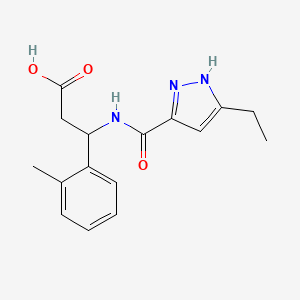 molecular formula C16H19N3O3 B7674165 3-[(5-ethyl-1H-pyrazole-3-carbonyl)amino]-3-(2-methylphenyl)propanoic acid 