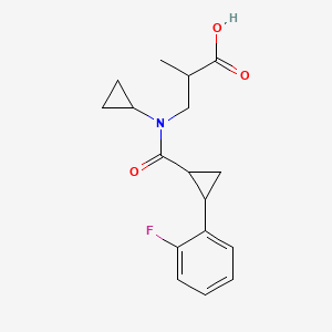 molecular formula C17H20FNO3 B7674263 3-[Cyclopropyl-[2-(2-fluorophenyl)cyclopropanecarbonyl]amino]-2-methylpropanoic acid 