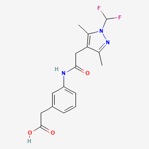 molecular formula C16H17F2N3O3 B7674271 2-[3-[[2-[1-(Difluoromethyl)-3,5-dimethylpyrazol-4-yl]acetyl]amino]phenyl]acetic acid 