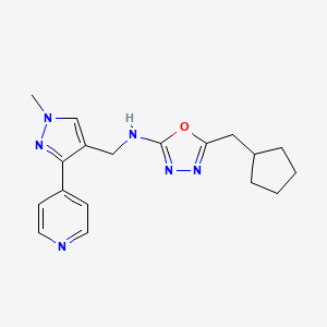 molecular formula C18H22N6O B7674296 5-(cyclopentylmethyl)-N-[(1-methyl-3-pyridin-4-ylpyrazol-4-yl)methyl]-1,3,4-oxadiazol-2-amine 