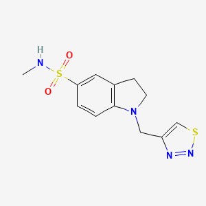 molecular formula C12H14N4O2S2 B7674469 N-methyl-1-(thiadiazol-4-ylmethyl)-2,3-dihydroindole-5-sulfonamide 