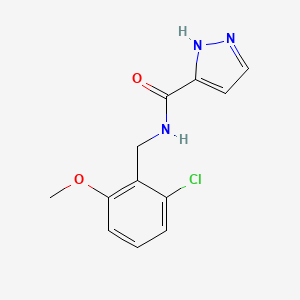 molecular formula C12H12ClN3O2 B7674541 N-[(2-chloro-6-methoxyphenyl)methyl]-1H-pyrazole-5-carboxamide 