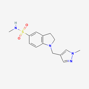 molecular formula C14H18N4O2S B7674555 N-methyl-1-[(1-methylpyrazol-4-yl)methyl]-2,3-dihydroindole-5-sulfonamide 