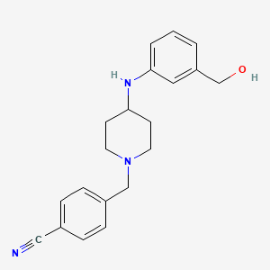 molecular formula C20H23N3O B7675007 4-[[4-[3-(Hydroxymethyl)anilino]piperidin-1-yl]methyl]benzonitrile 