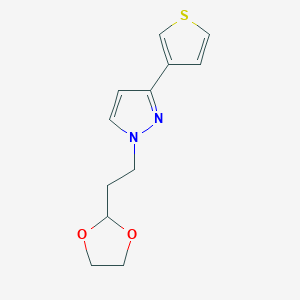 molecular formula C12H14N2O2S B7675157 1-[2-(1,3-Dioxolan-2-yl)ethyl]-3-thiophen-3-ylpyrazole 