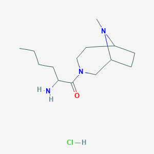 molecular formula C14H28ClN3O B7675275 2-Amino-1-(9-methyl-3,9-diazabicyclo[4.2.1]nonan-3-yl)hexan-1-one;hydrochloride 