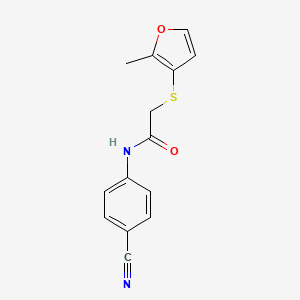 molecular formula C14H12N2O2S B7675302 N-(4-cyanophenyl)-2-(2-methylfuran-3-yl)sulfanylacetamide 