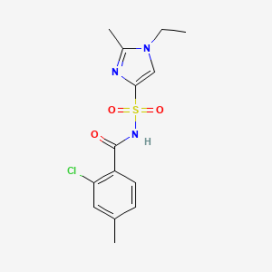 molecular formula C14H16ClN3O3S B7675341 2-chloro-N-(1-ethyl-2-methylimidazol-4-yl)sulfonyl-4-methylbenzamide 