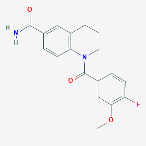 1-(4-fluoro-3-methoxybenzoyl)-3,4-dihydro-2H-quinoline-6-carboxamide