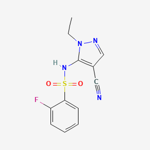 molecular formula C12H11FN4O2S B7675646 N-(4-cyano-2-ethylpyrazol-3-yl)-2-fluorobenzenesulfonamide 