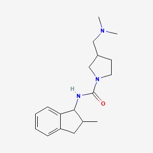 molecular formula C18H27N3O B7675673 3-[(dimethylamino)methyl]-N-(2-methyl-2,3-dihydro-1H-inden-1-yl)pyrrolidine-1-carboxamide 