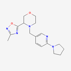 molecular formula C17H23N5O2 B7675821 3-(3-Methyl-1,2,4-oxadiazol-5-yl)-4-[(6-pyrrolidin-1-ylpyridin-3-yl)methyl]morpholine 