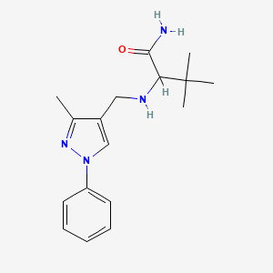 molecular formula C17H24N4O B7675828 3,3-Dimethyl-2-[(3-methyl-1-phenylpyrazol-4-yl)methylamino]butanamide 