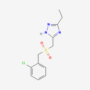 molecular formula C12H14ClN3O2S B7675914 5-[(2-chlorophenyl)methylsulfonylmethyl]-3-ethyl-1H-1,2,4-triazole 