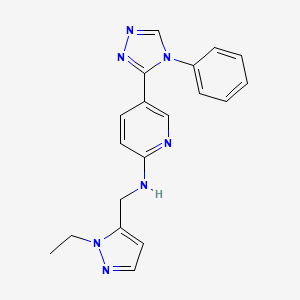 molecular formula C19H19N7 B7675949 N-[(2-ethylpyrazol-3-yl)methyl]-5-(4-phenyl-1,2,4-triazol-3-yl)pyridin-2-amine 